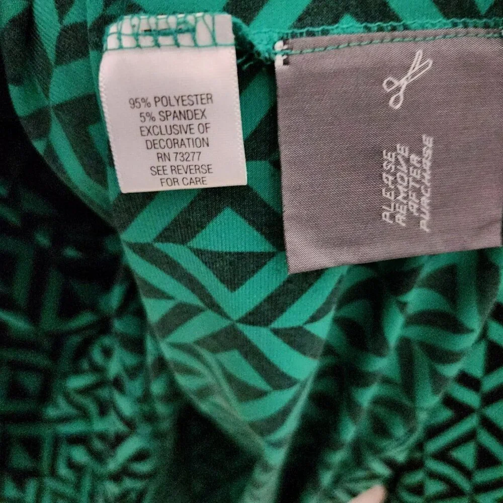 Dana Buchman‎ Woman 3X Geometric Chain Accent Blouse Green Black Long Sleeve Top - Picture 3 of 6